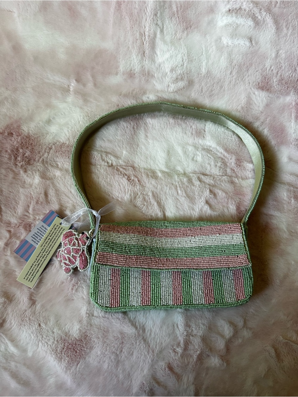 Beaded Pink & Green Striped Shoulder Bag